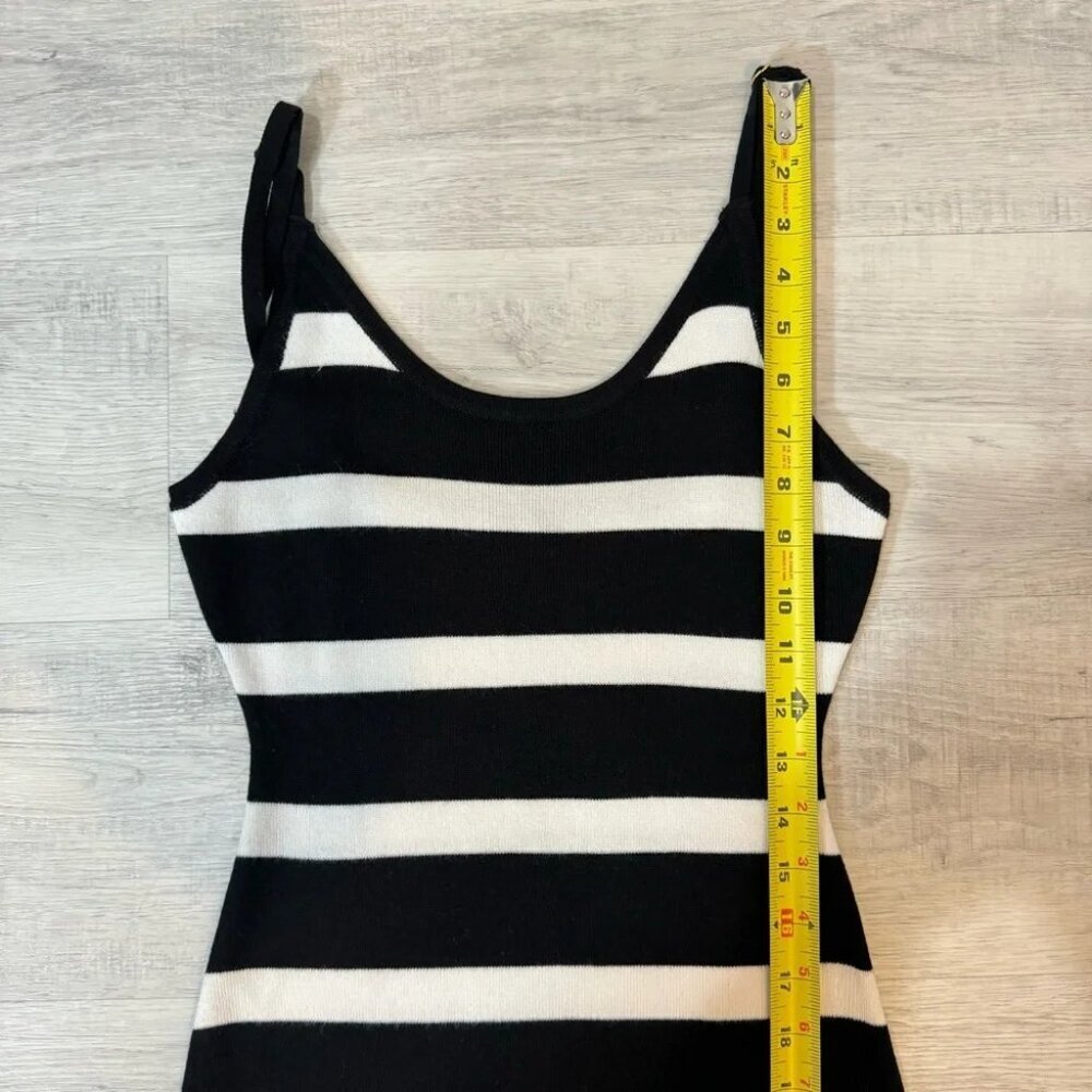 Revamped Wide Striped Black and White Fitted Midi Dress - Picture 8 of 15